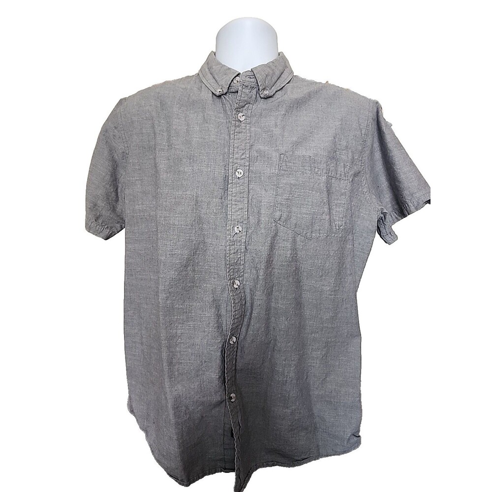 Lee Mens Gray Button Up Shirt Large L Short Sleeve Casual Work Utility Top